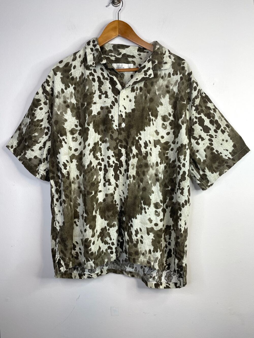 Abercrombie Fitch Summer Linen Blend Spotted Animal Print Camp Shirt mens XL